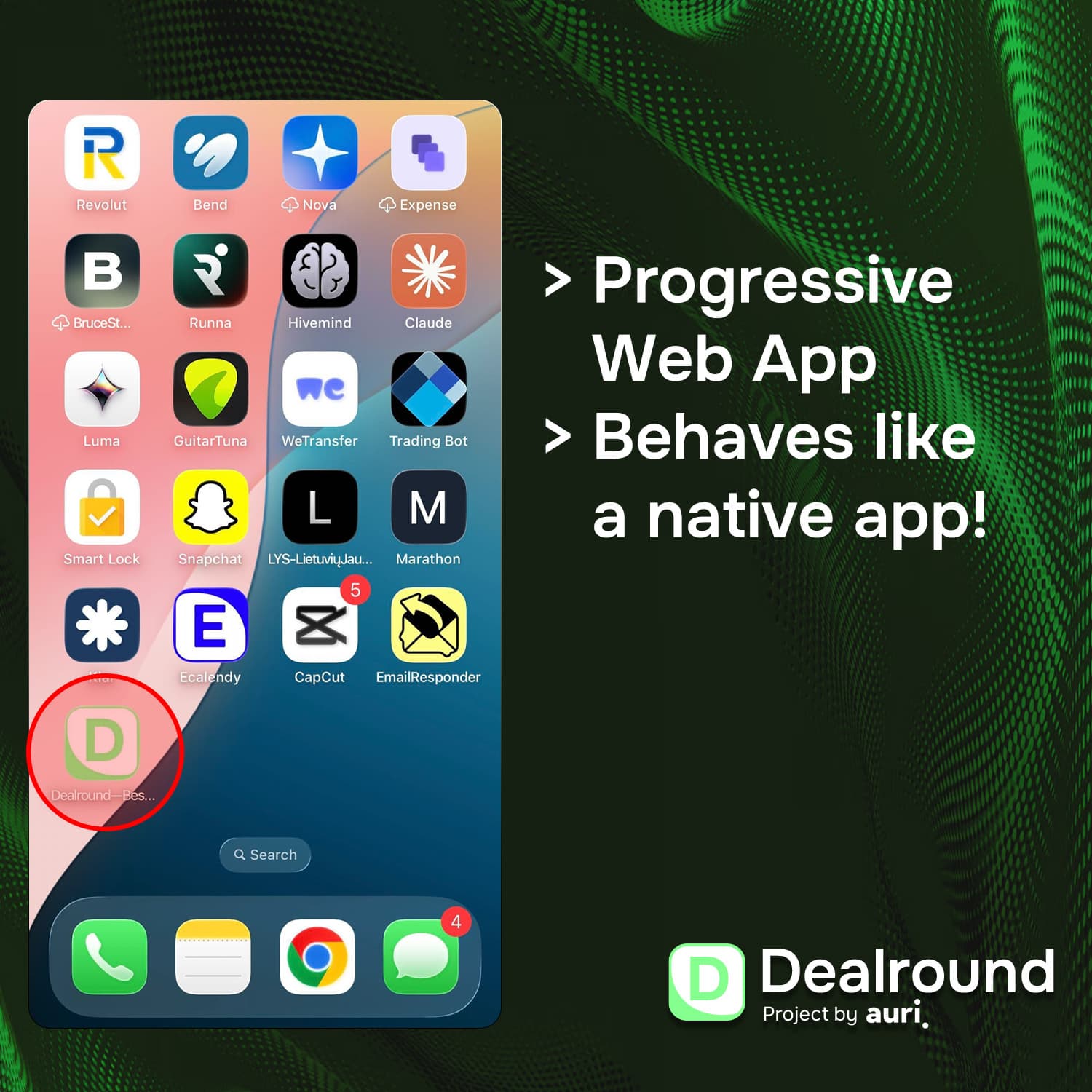 Dealround on iPhone home screen as a native app